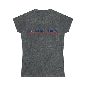 Newfoundland  "Slow Down This Ain't The Mainland" Women's NFLD Flag Graphic Tee.